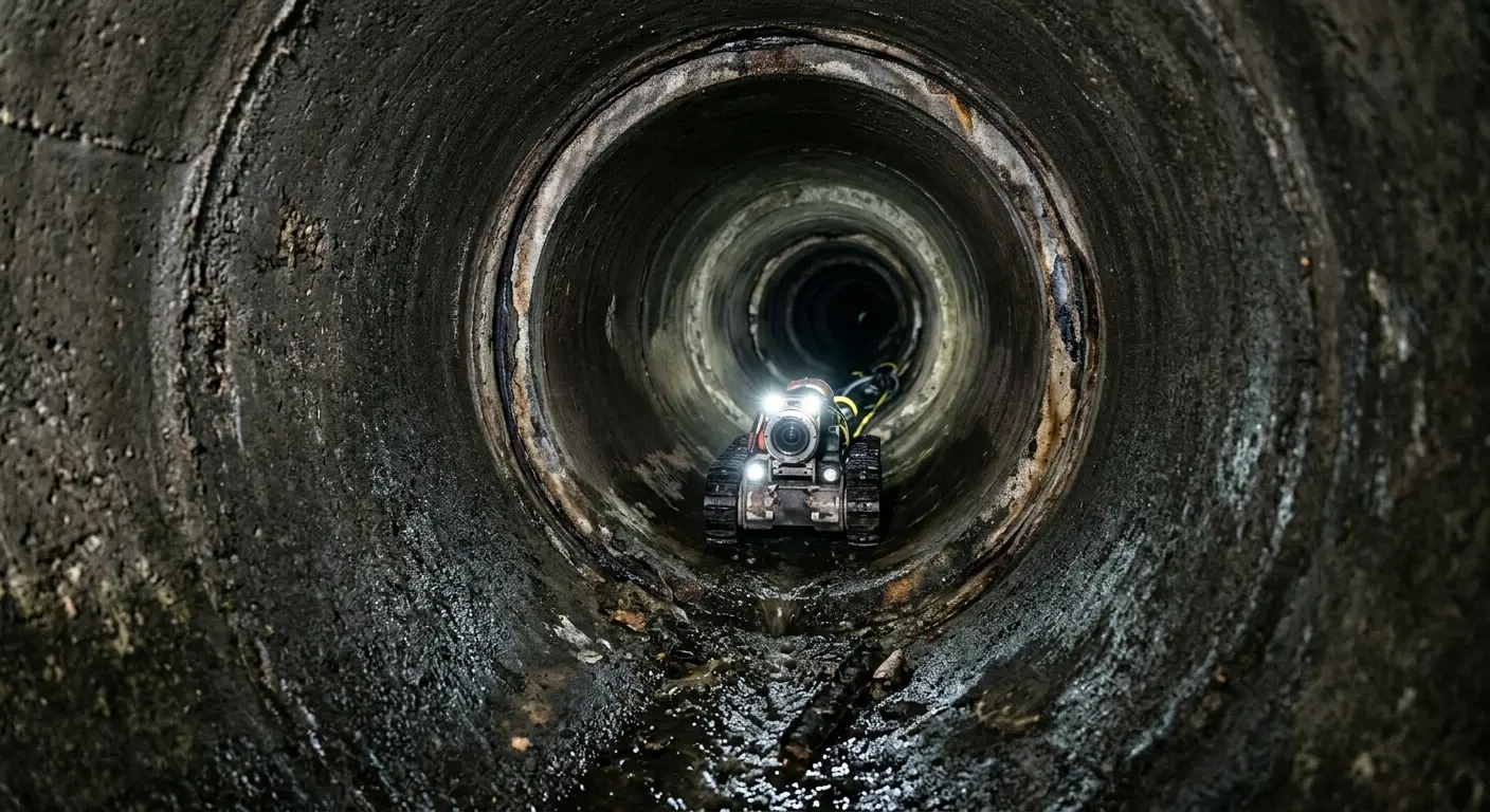 Robotic sewer camera inspecting pipe interior for Drain Snake Service in Albany
